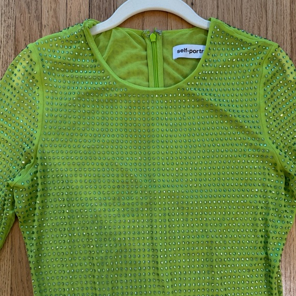 Self Portrait GG Dress in Vibrant Green Crystal Long Sleeve Maxi Dress - Siz - Picture 6 of 13